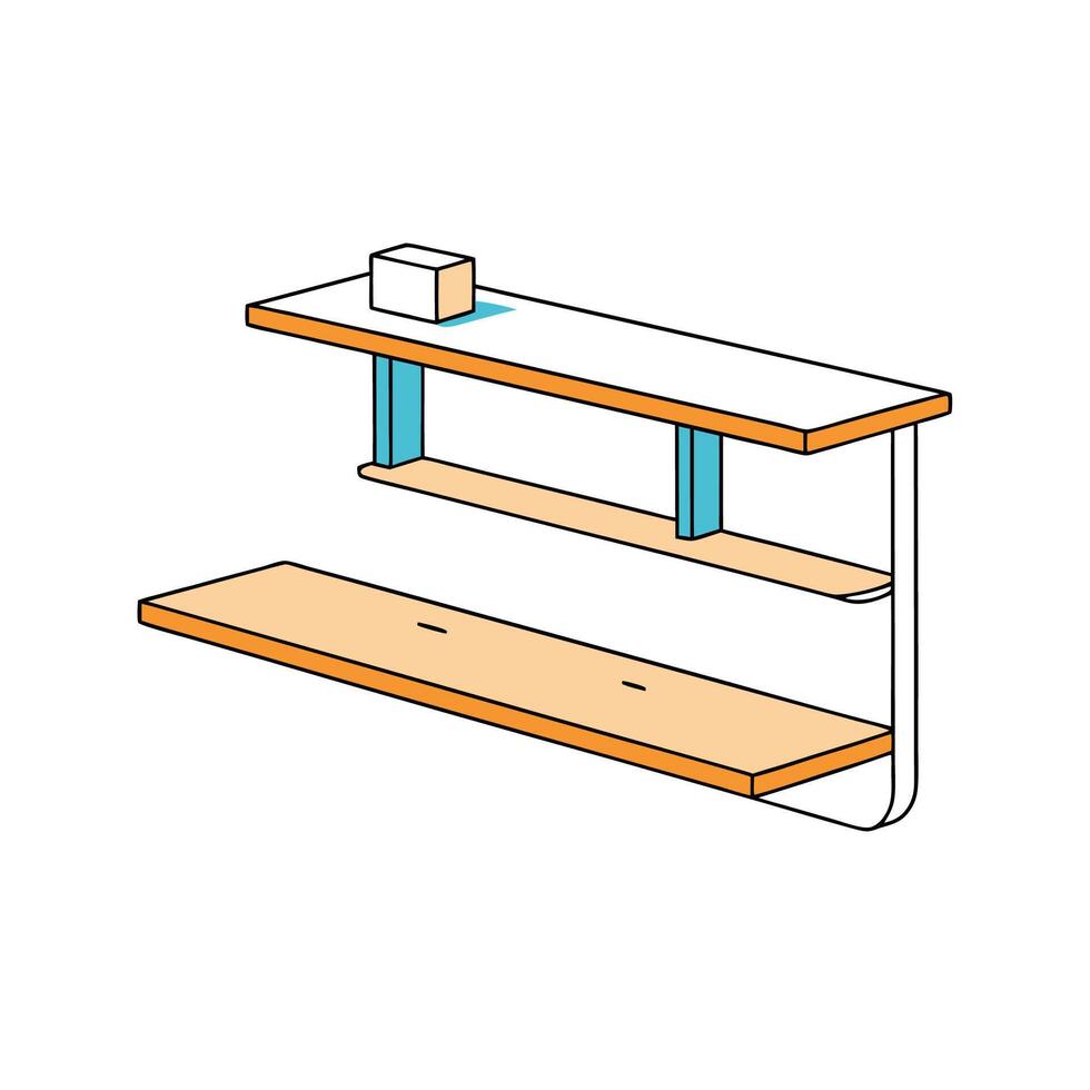 Modern floating wall shelves with box, isometric view vector