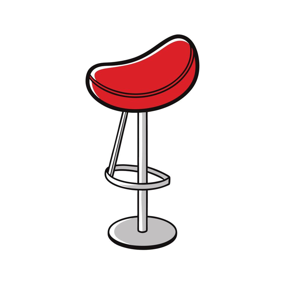 Modern Red Bar Stool on White Background, Isolated vector