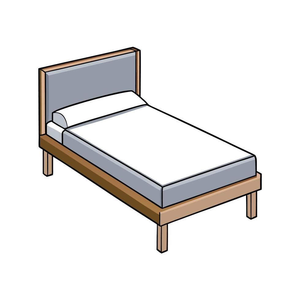 Isometric Bed Illustration with Headboard and Single Pillow vector