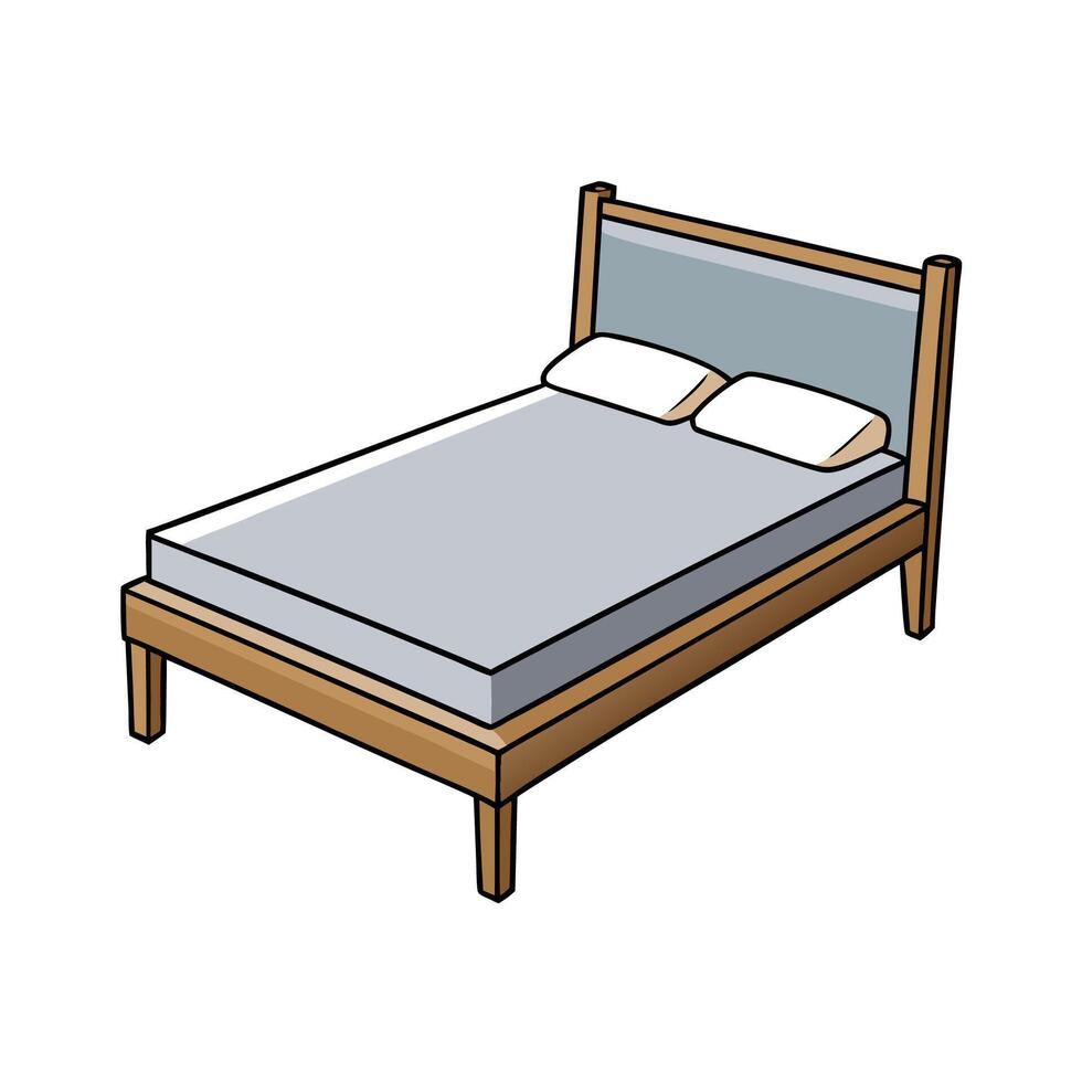 Cartoon style bed with pillows, illustration vector