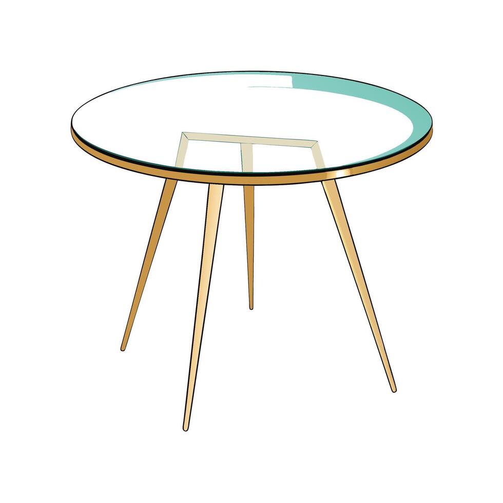 Modern Round Glass Table with Wooden Legs Design vector