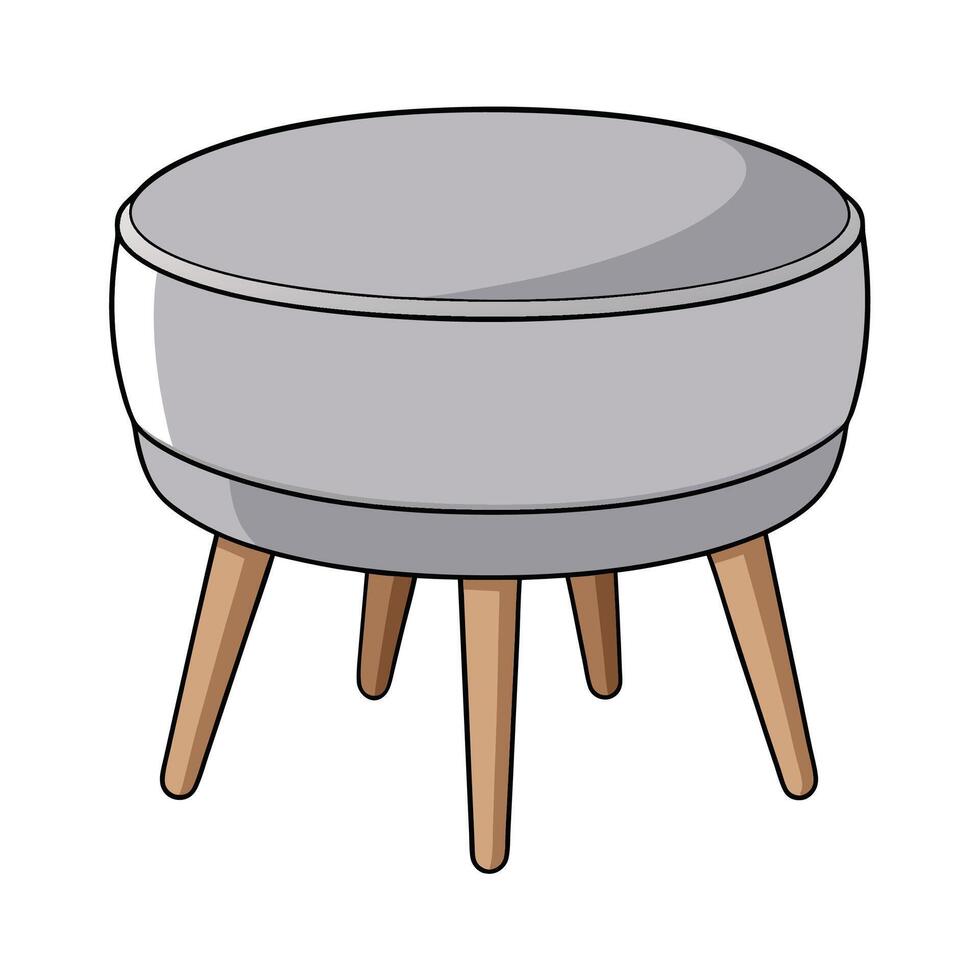 Modern Gray Ottoman Illustration with Wooden Legs Design vector