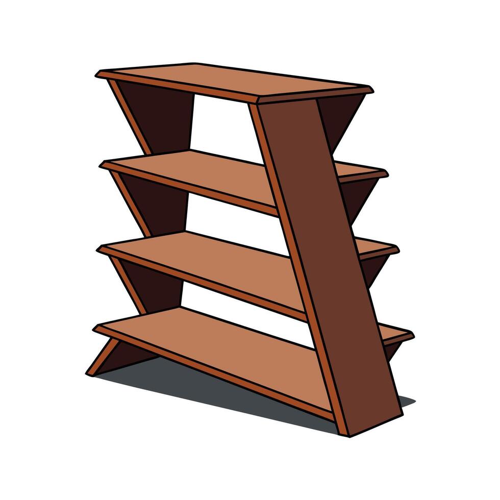 Brown wooden fourtiered shelf with a unique design vector