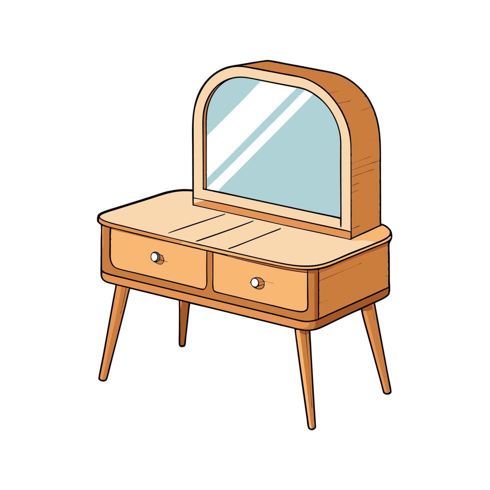 Cartoon wooden dressing table with mirror illustration vector