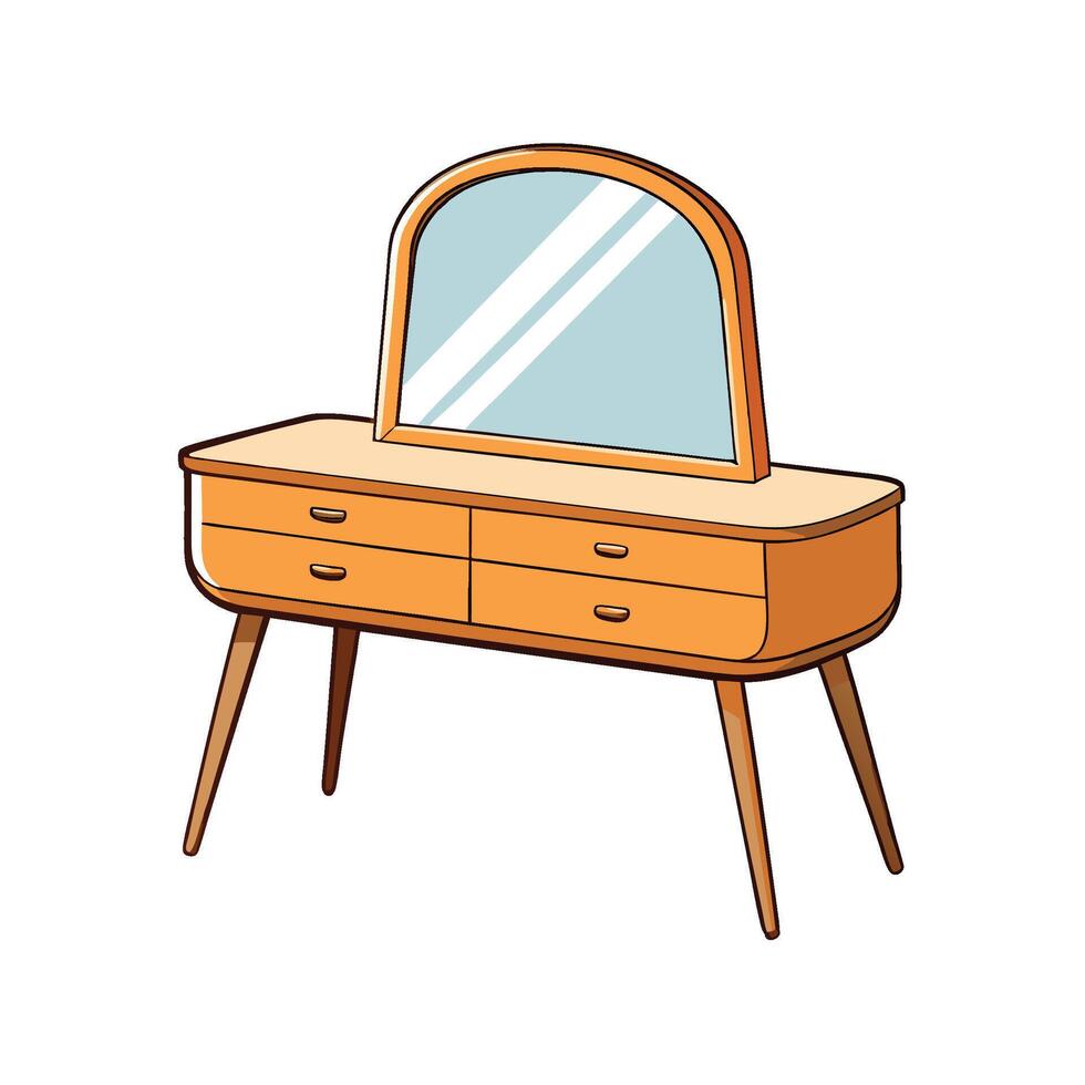 Retro Wooden Dressing Table with Mirror Illustration vector