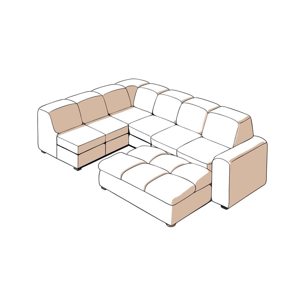 Modern beige sectional sofa with ottoman illustration vector