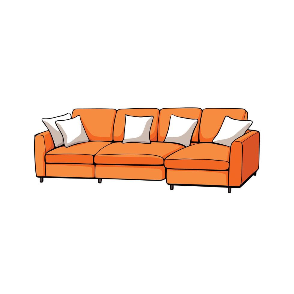 Orange Sectional Couch with White Pillows Illustration vector