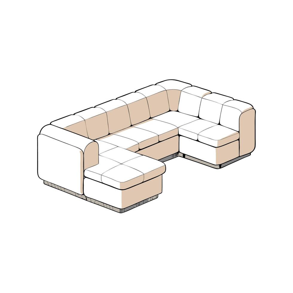 Isometric Ushaped sectional sofa illustration sketch art vector