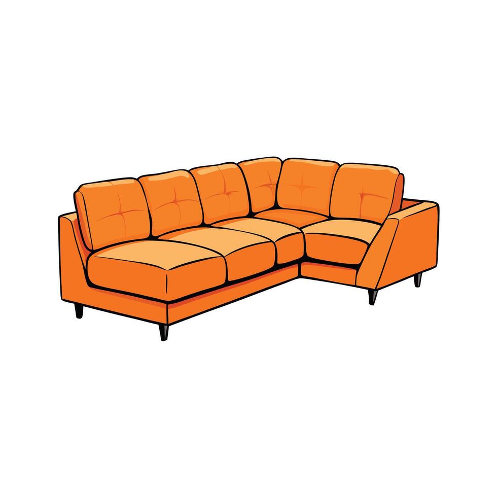 Orange sectional sofa illustration, modern furniture design vector