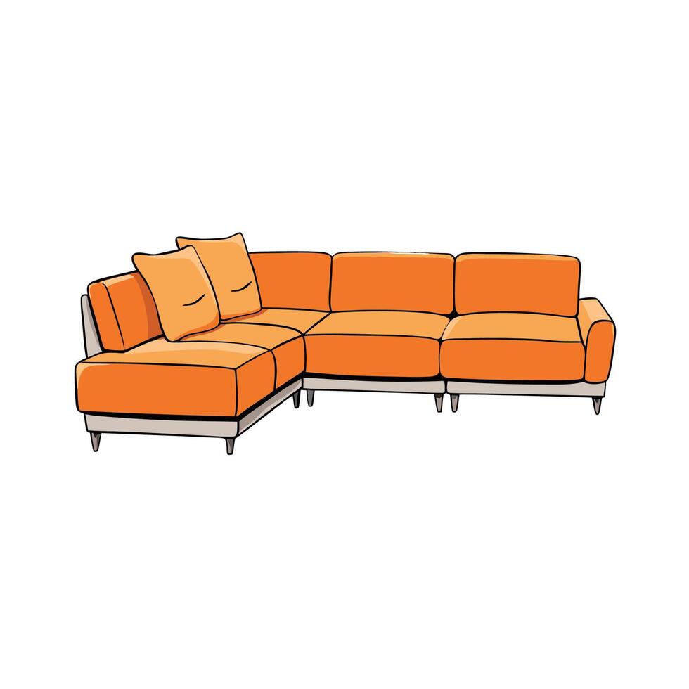 Vibrant Orange Sectional Sofa Modern Furniture Interior Design vector