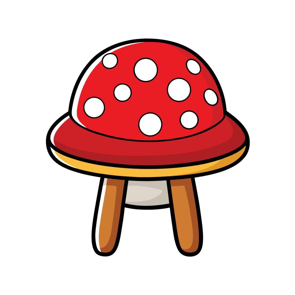 Red and White Cartoon Mushroom on White Background vector