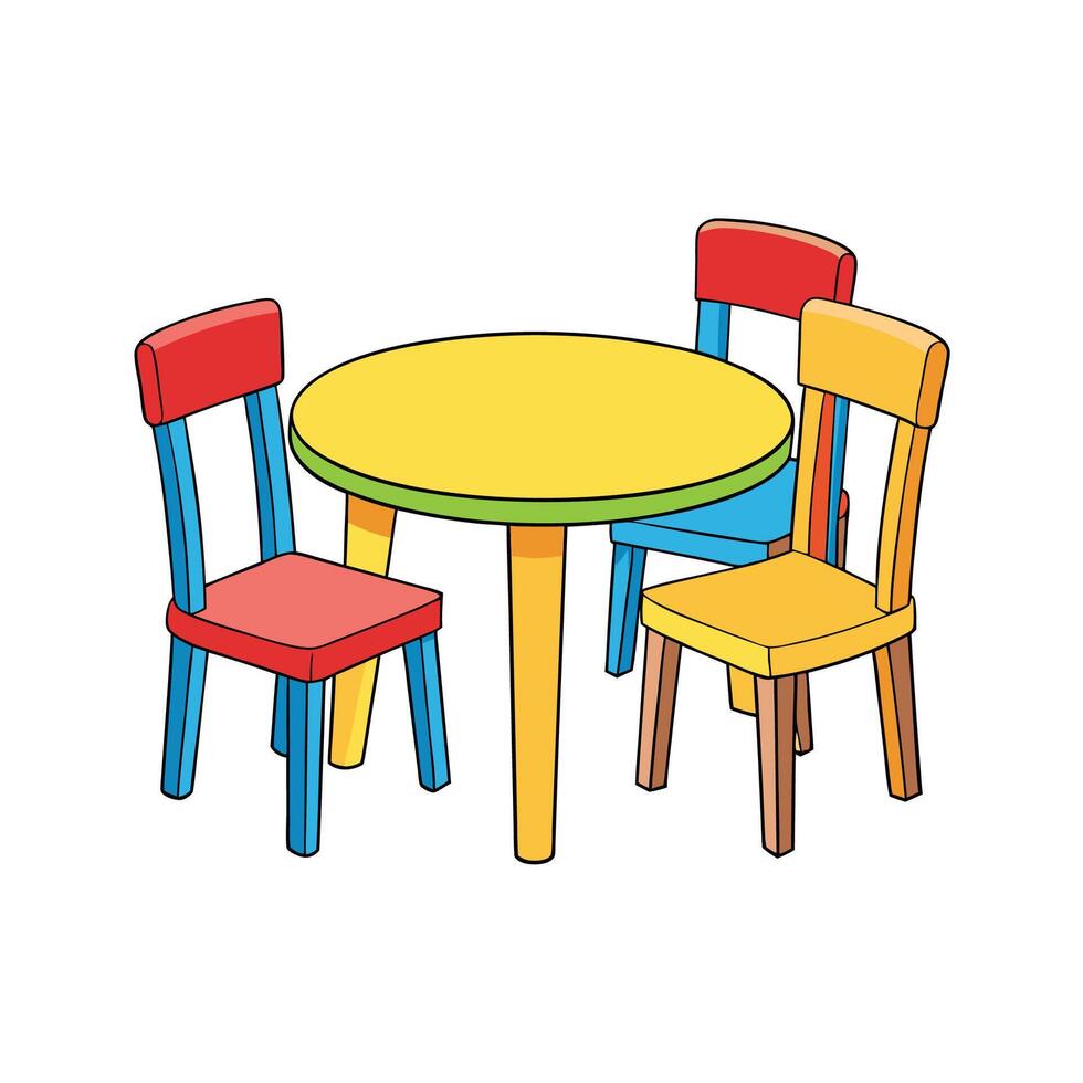 Colorful childrens table and chairs isolated illustration vector