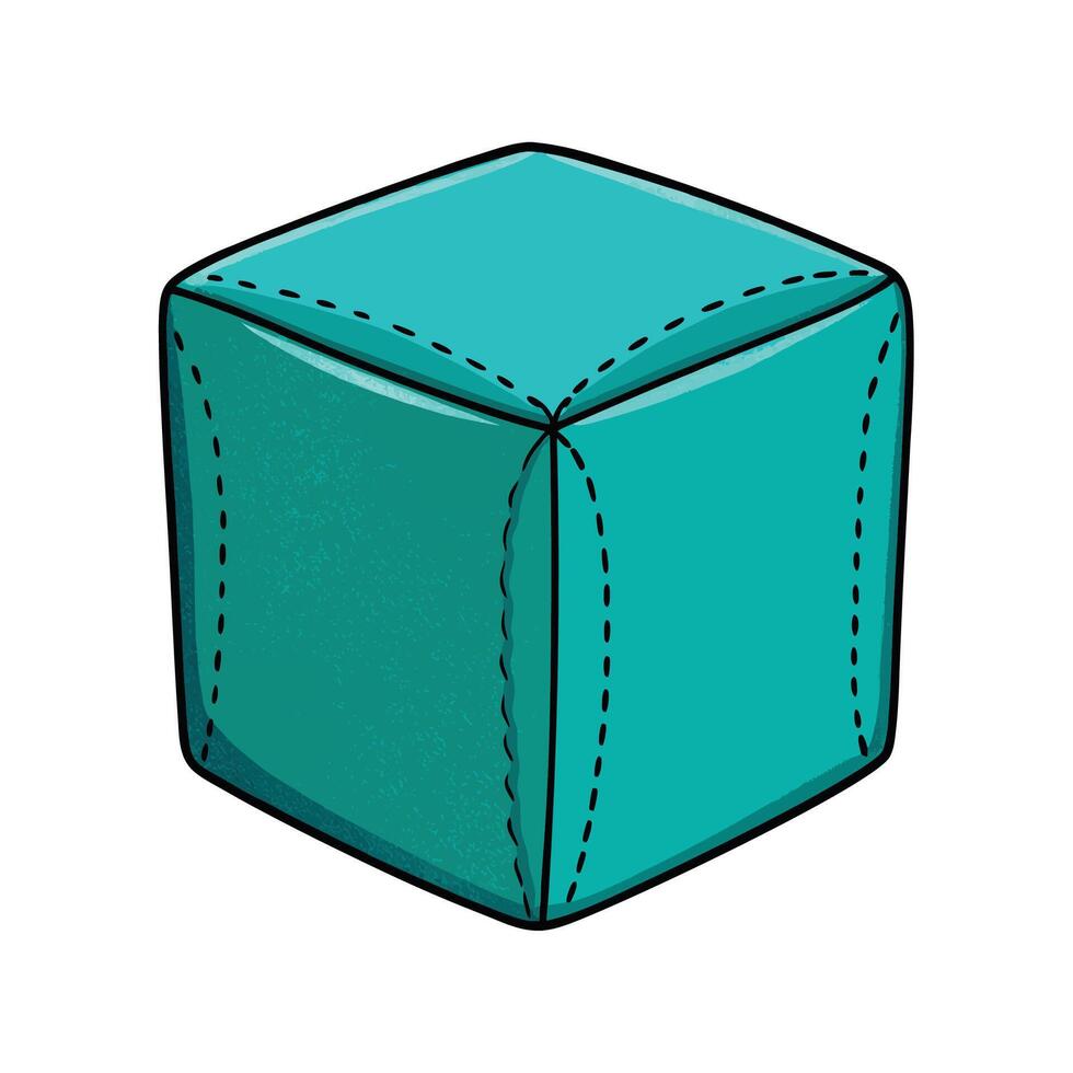 Cartoon illustration of a teal, stitched cube shape vector