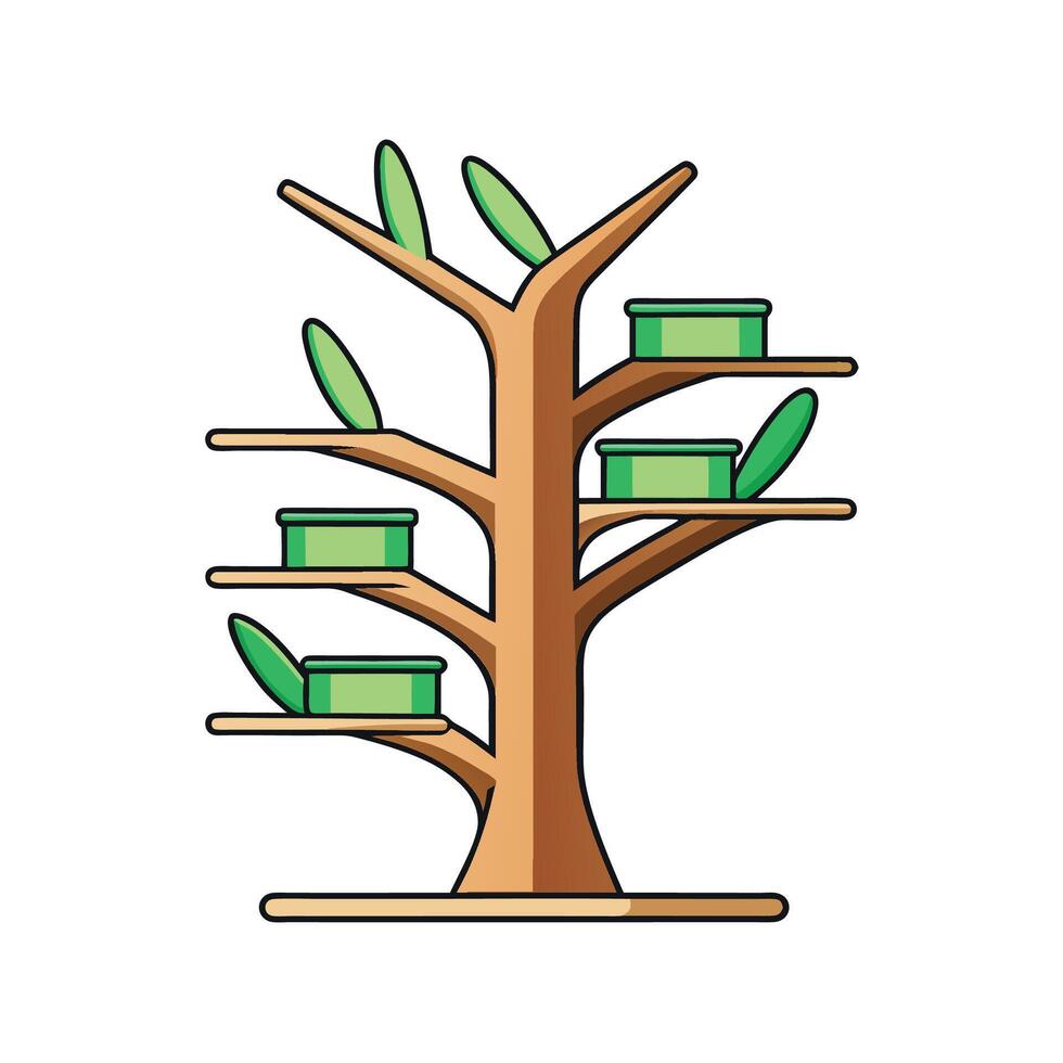 Unique Cat Tree with Boxes and Leaf Elements vector