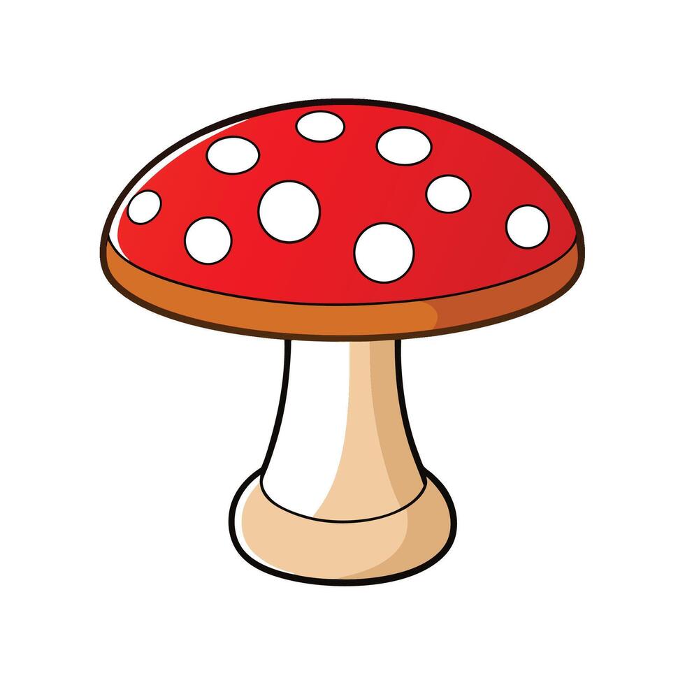 Red mushroom with white spots cartoon illustration vector