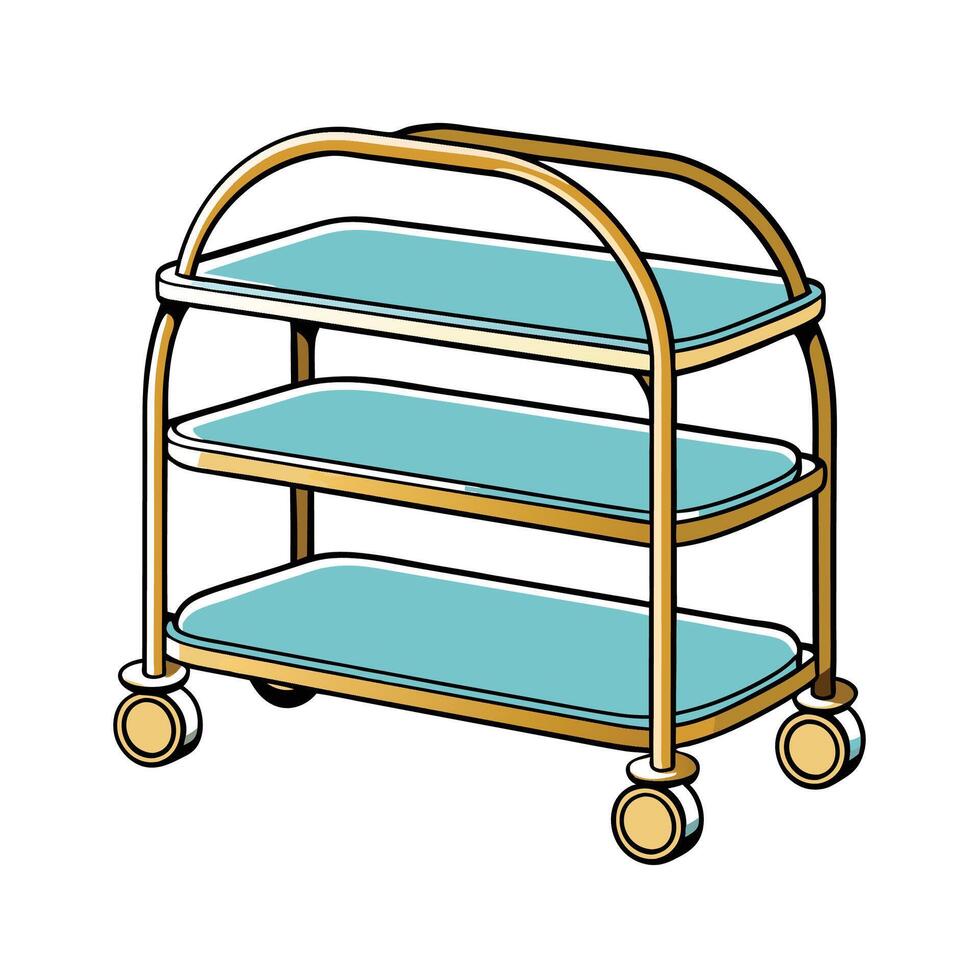 Rolling Teal ThreeShelf Cart with Golden Metal Frame vector