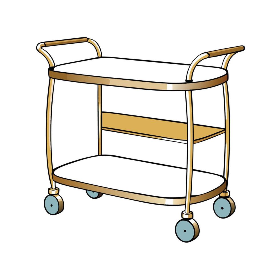 Cartoon illustration of a rolling service or utility cart vector