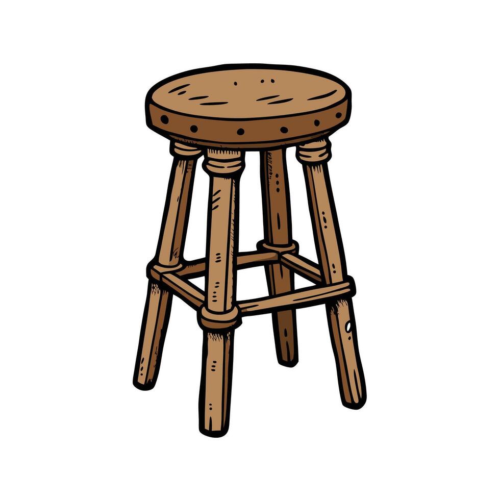 Cartoon Wooden Stool Rustic Three Legged Furniture Piece vector