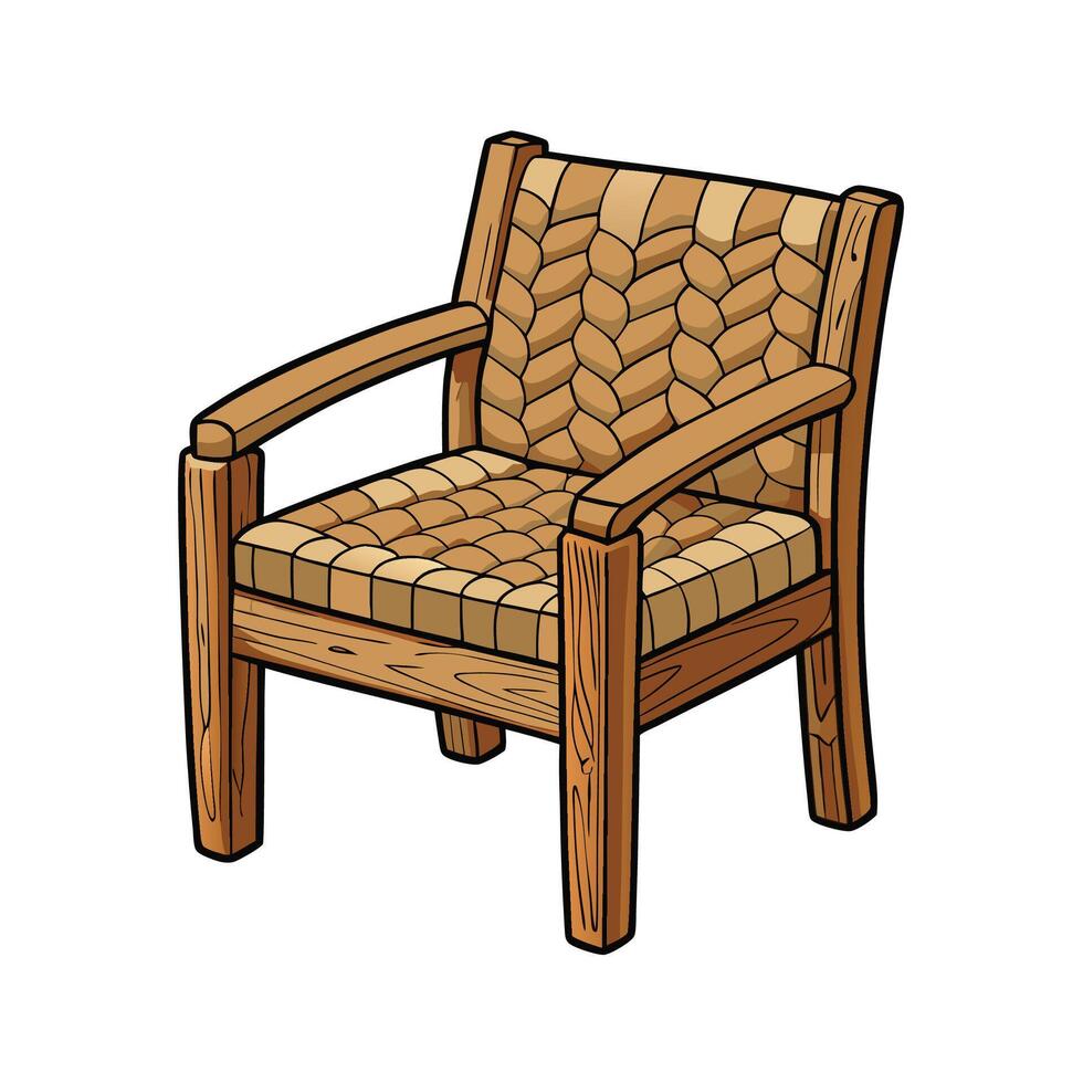 Cartoon Wicker Chair Illustration with Wooden Frame vector