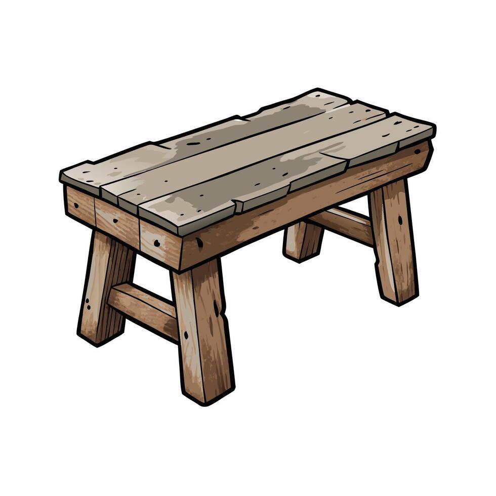 Rustic Wooden Bench Cartoon Illustration for Stock vector