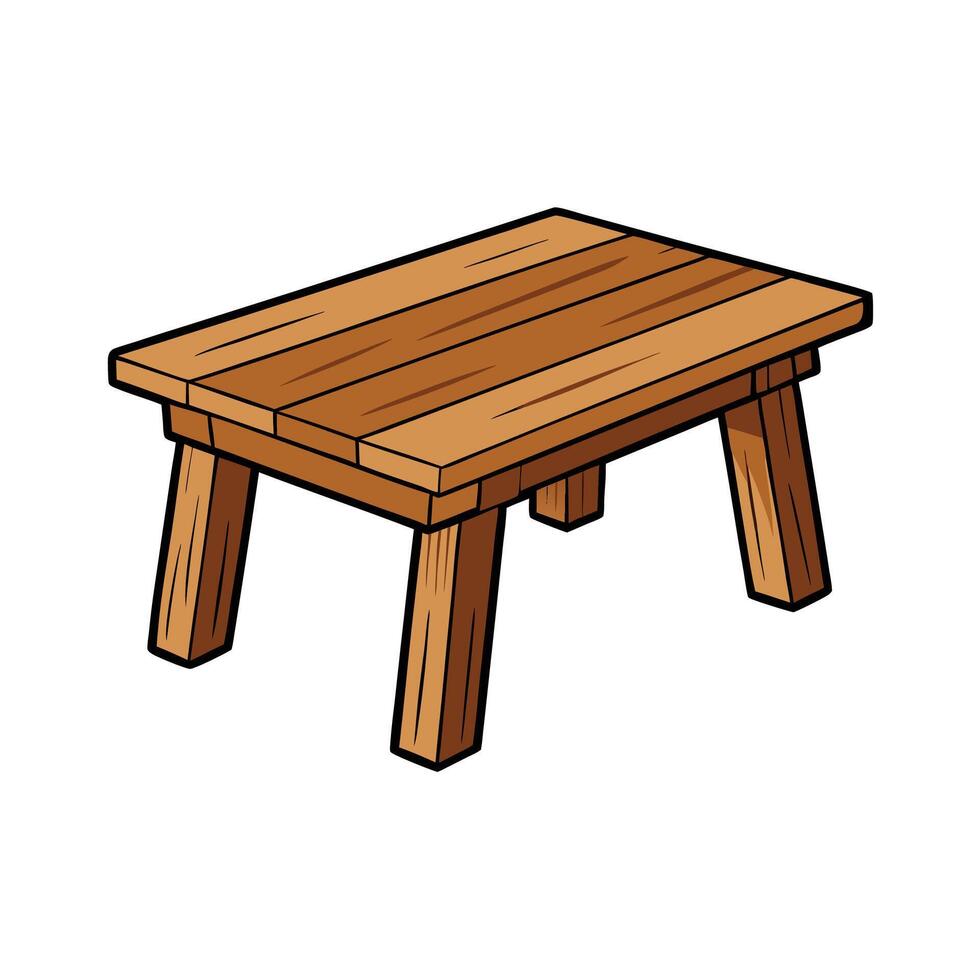 Cartoon wooden table, rustic furniture illustration, art vector