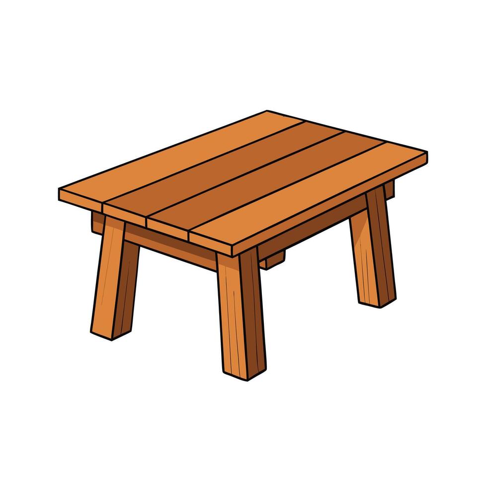 Wooden table cartoon illustration, low table with planks vector