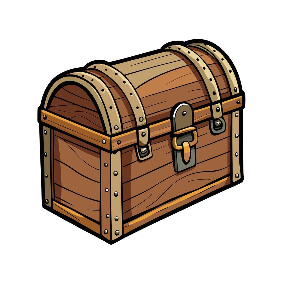 Cartoon Wooden Treasure Chest with Rivets and Lock vector