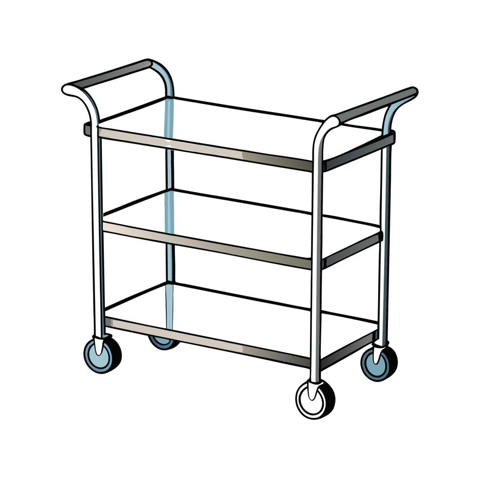 Metal Rolling Cart Illustration with Three Shelves Cartoon vector