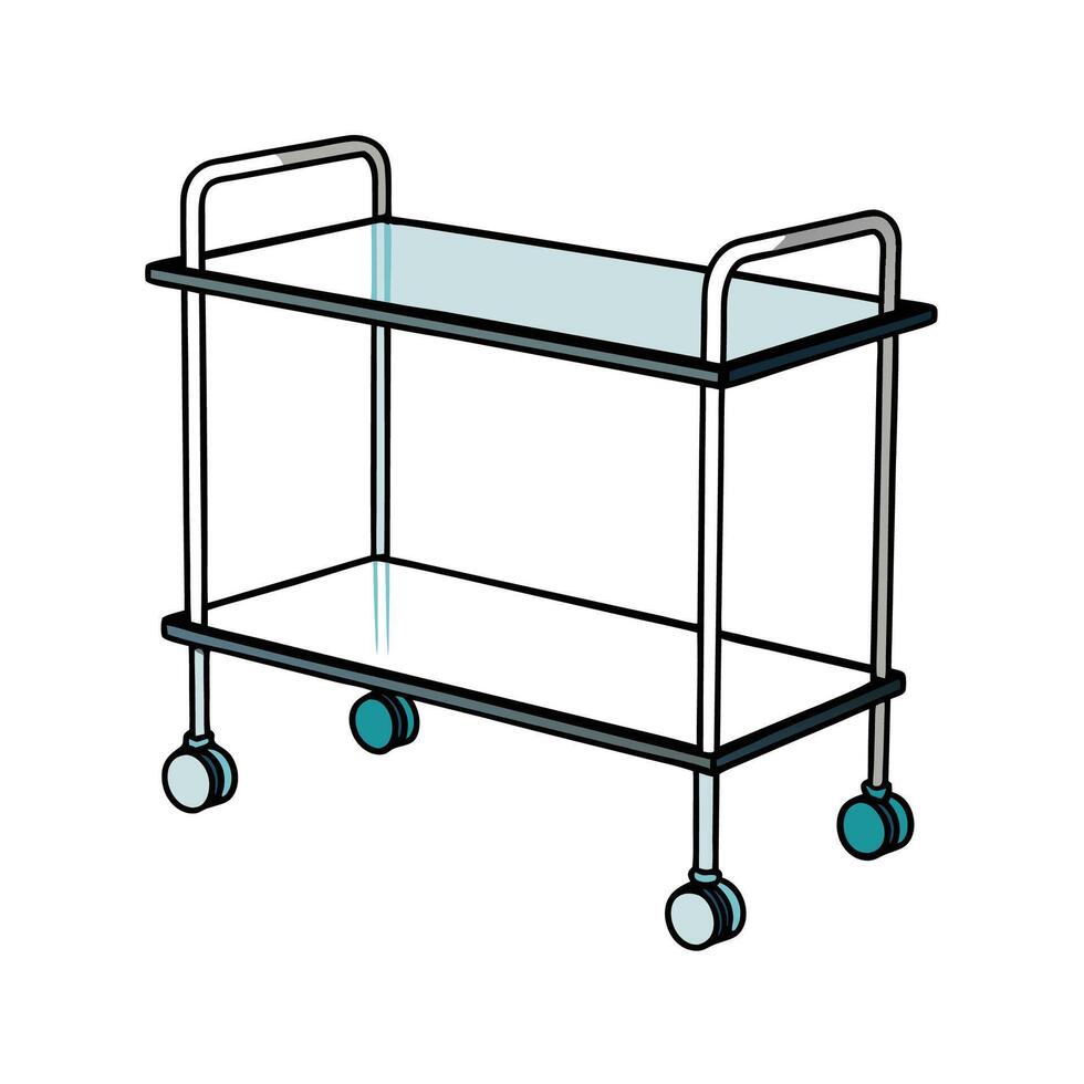 Medical Cart Illustration with Wheels and Shelves vector
