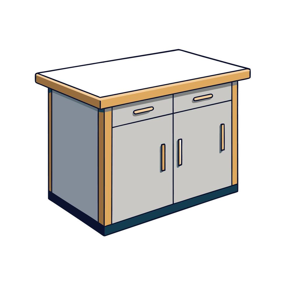 Kitchen Island with Drawers and Cabinet, Modern Design vector