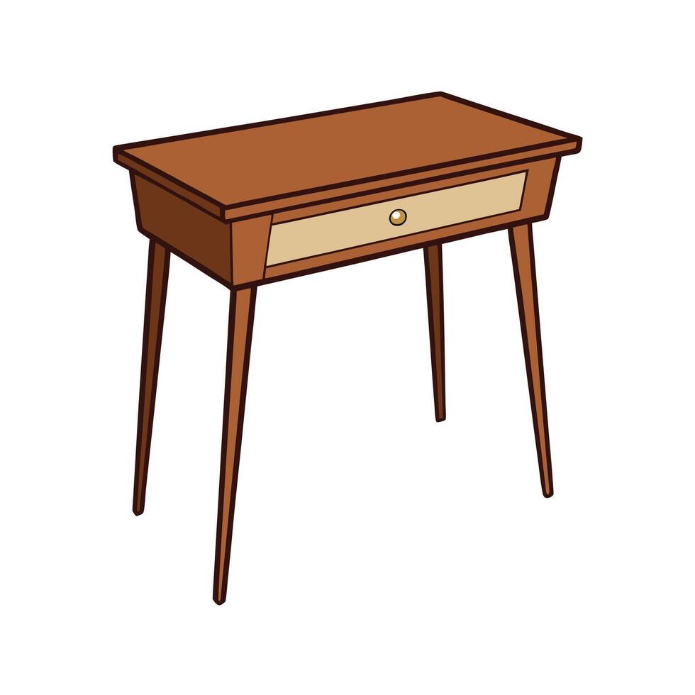 Cartoon wooden table with drawer and stylish legs vector