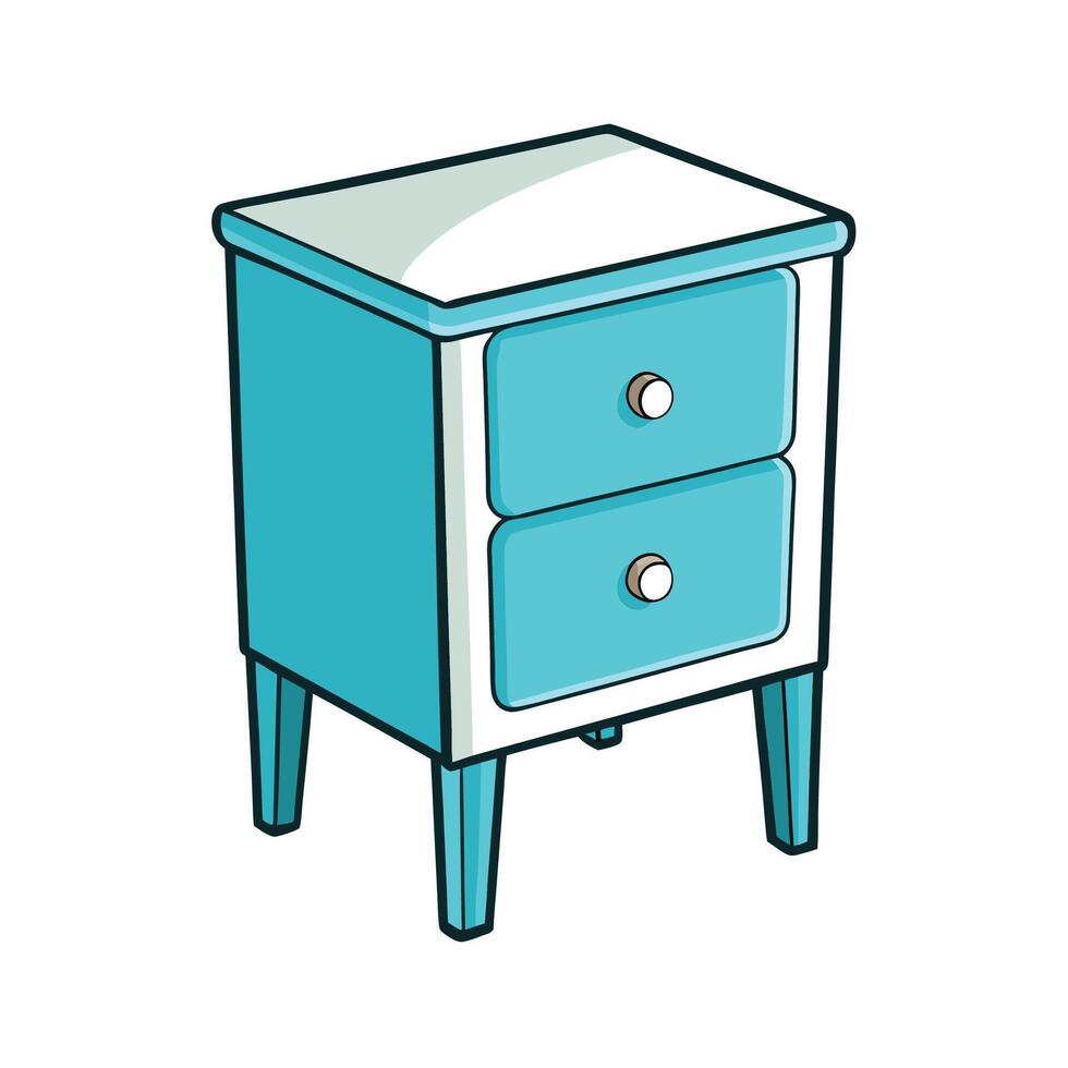 Cute TwoDrawer Blue Bedside Table Cartoon Illustration vector