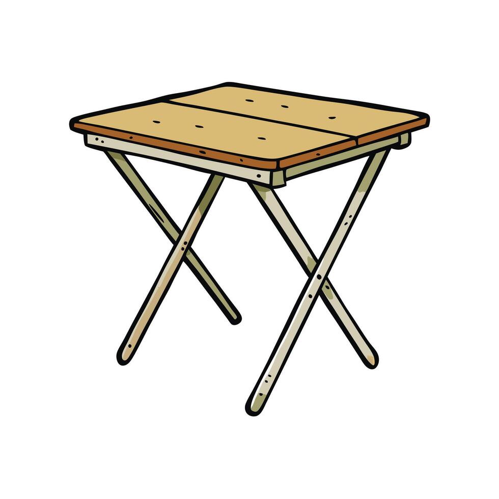 Cartoon Illustration of Portable Folding Table on White vector