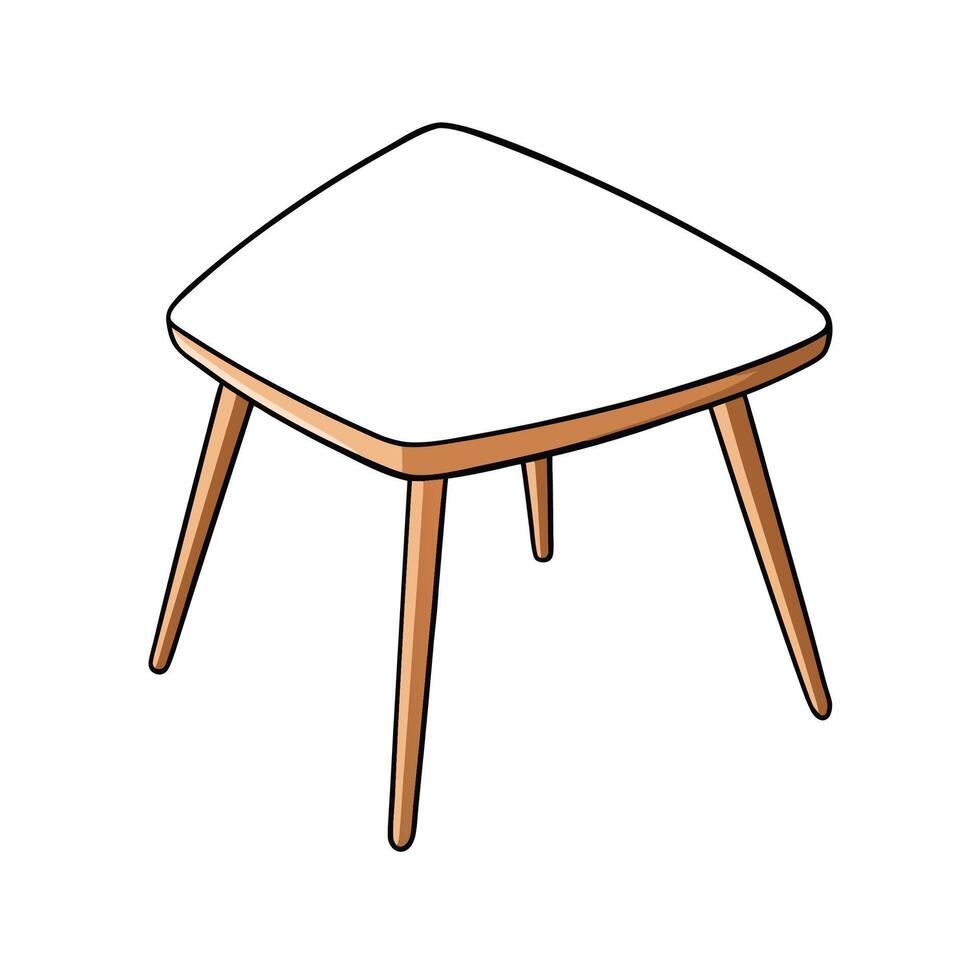 Modern Cartoon Coffee Table with Wooden Legs Isolated vector