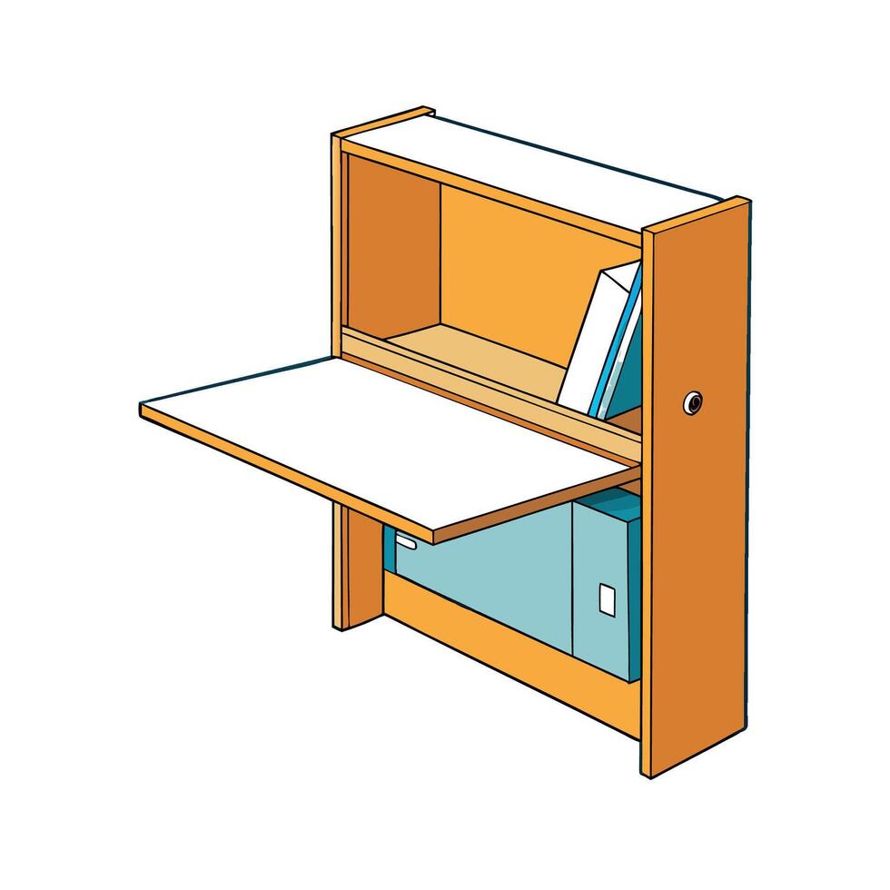 SpaceSaving Wall Mounted Folding Desk with Storage Shelf vector