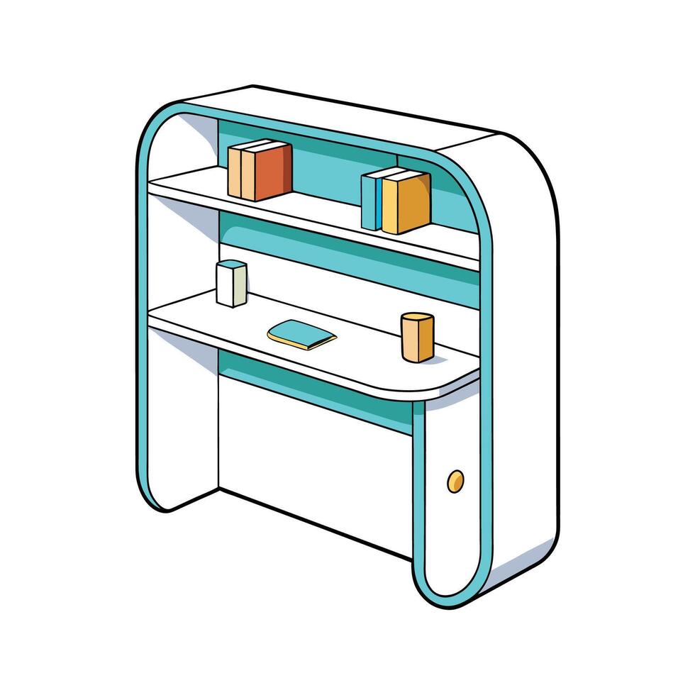 Modern White Bookshelf with Teal Accents and Books vector