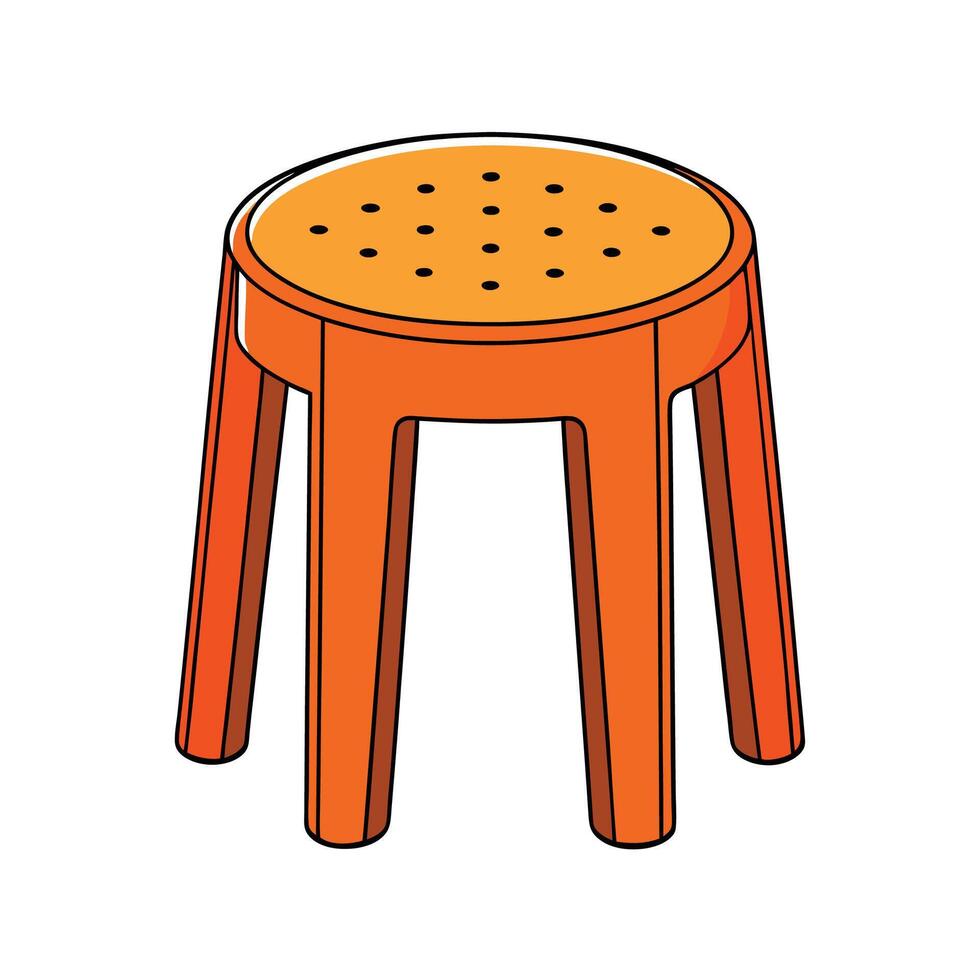 Orange threelegged stool with holes cartoon style isolated vector
