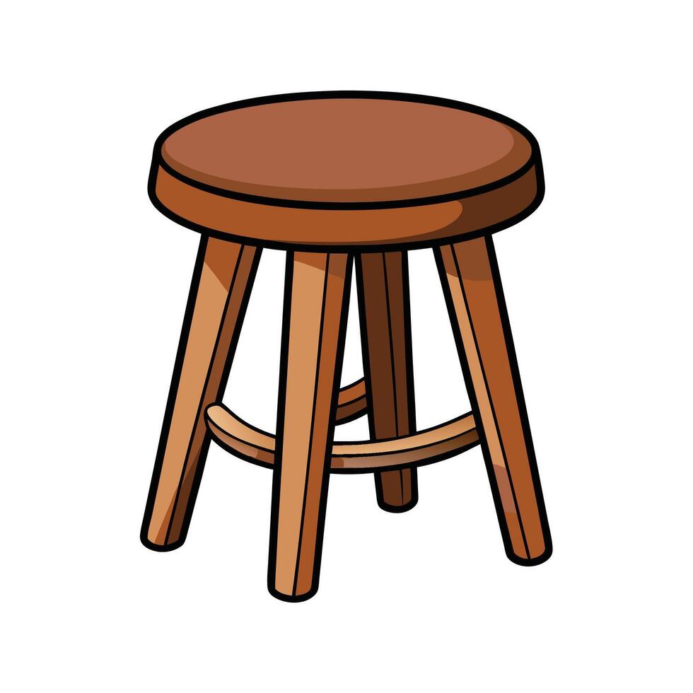 Cartoon Wooden Stool Illustration with Rounded Seat and Legs vector