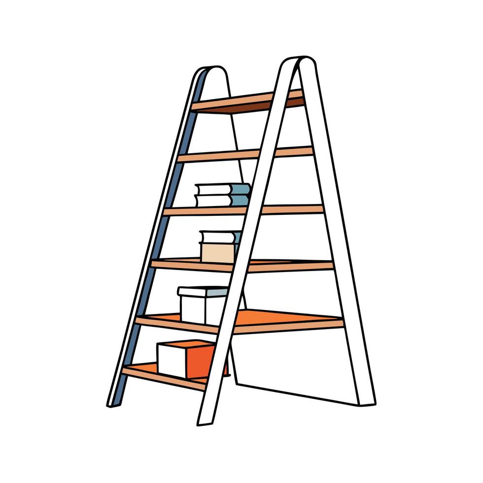 Ladder shelf with books and boxes illustration design vector