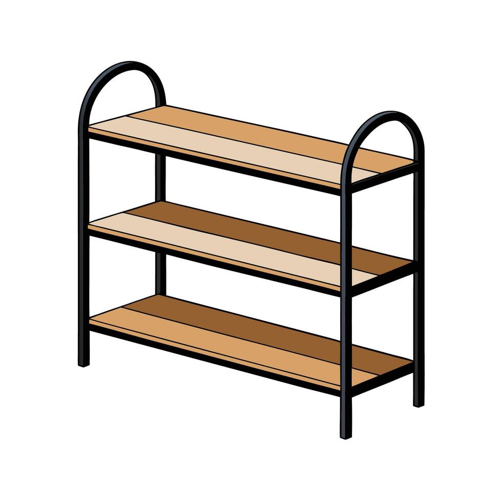 Wooden shoe rack with three shelves illustration. vector