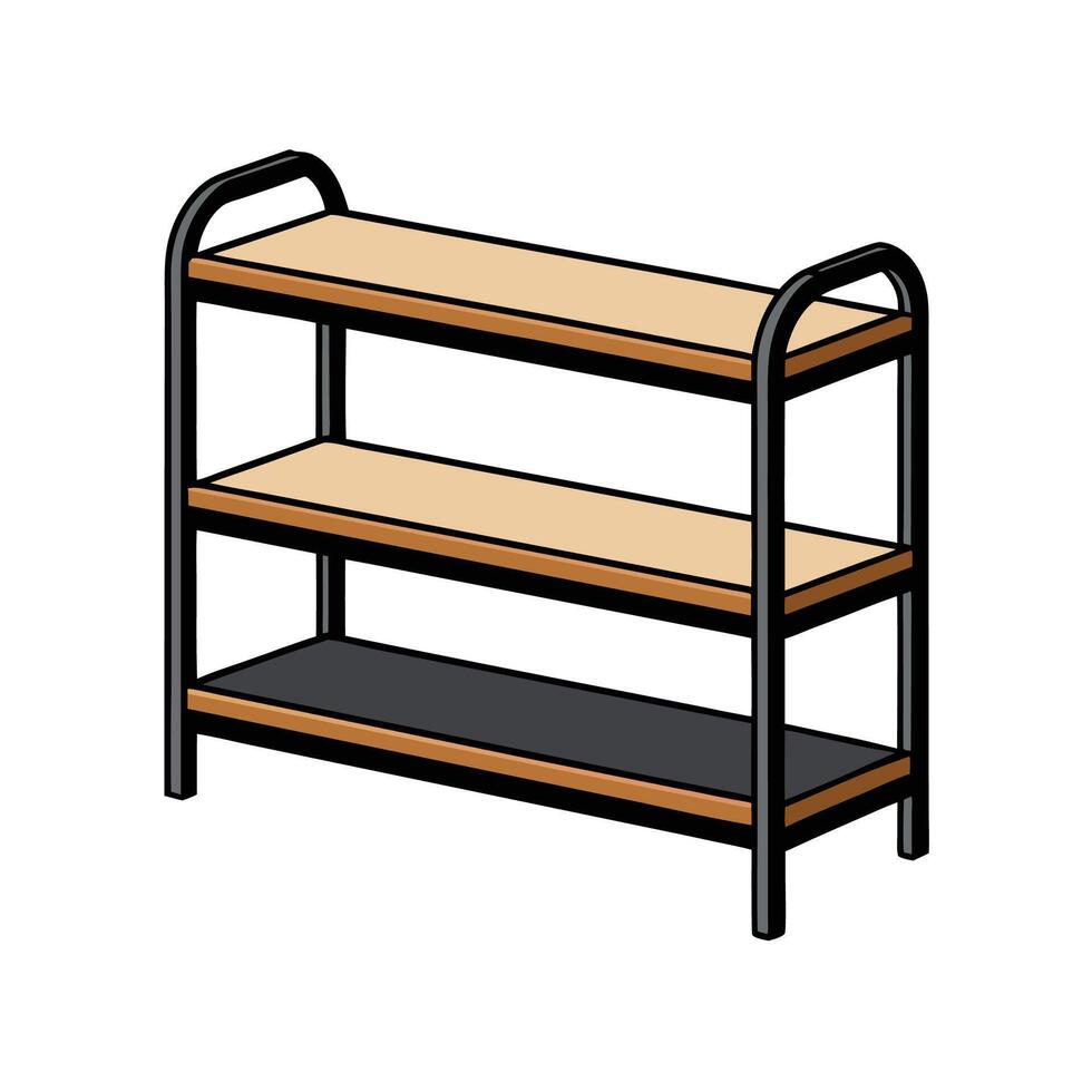 ThreeTiered Storage Shelf with Black Frame and Tan Shelves vector