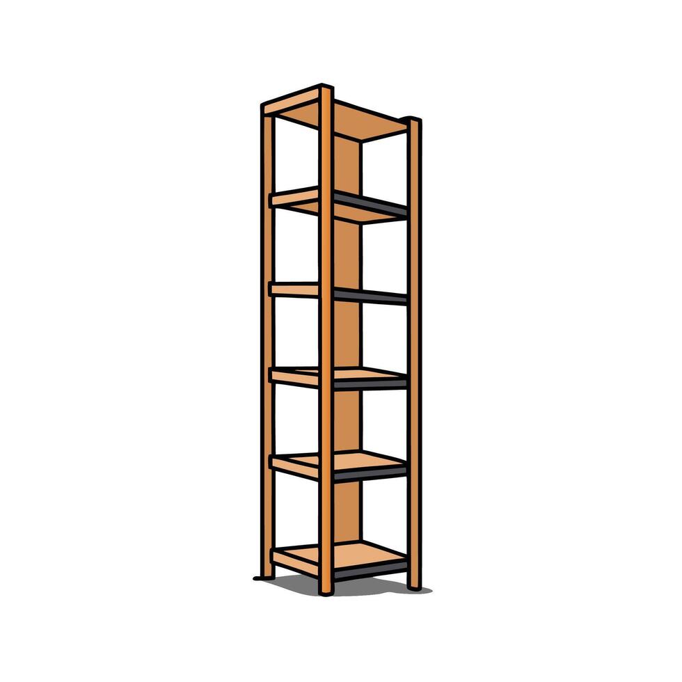 Tall wooden bookshelf, cartoon style, simple and modern vector