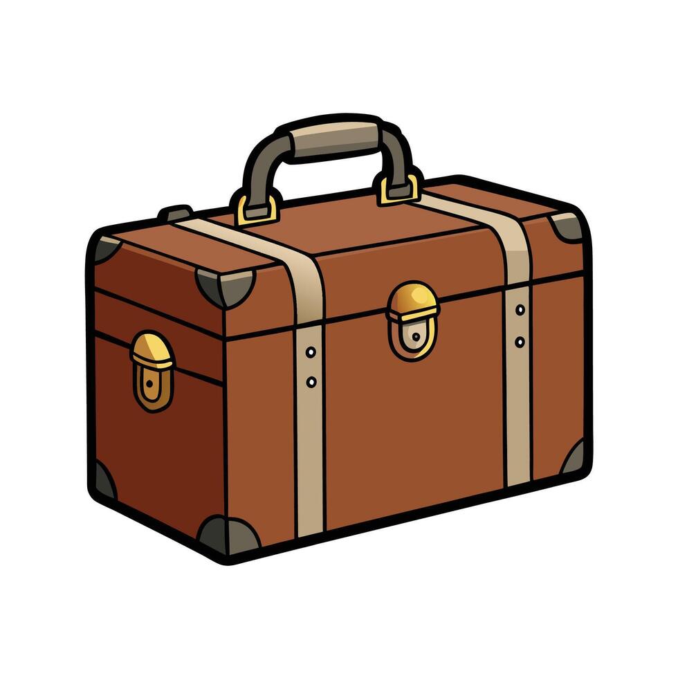 Vintage Brown Suitcase with Gold Accents Isolated on White vector