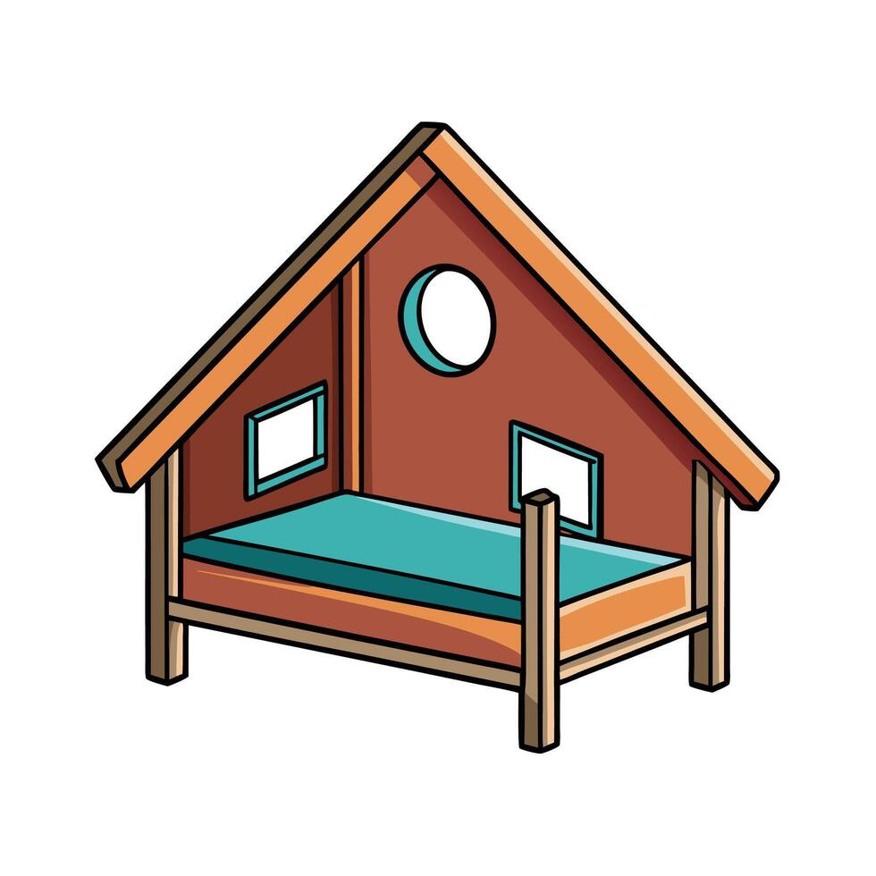 Quirky house bed with round window illustration vector