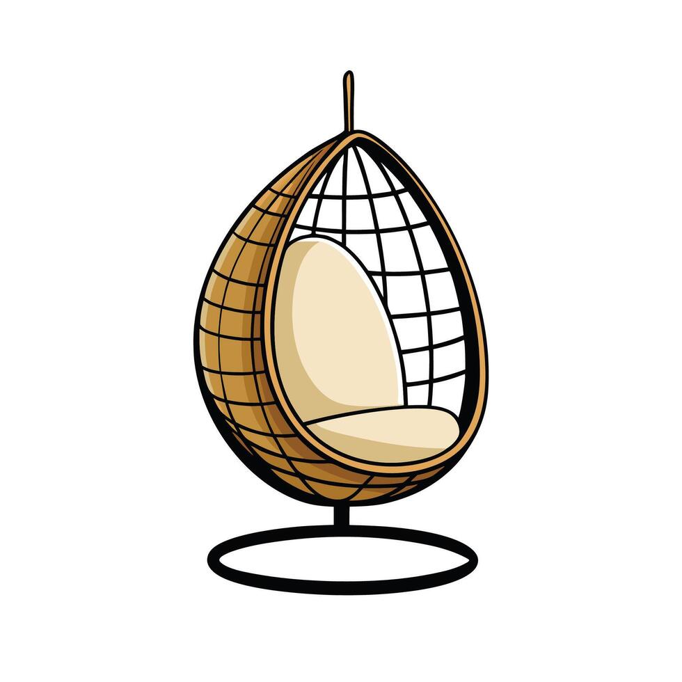 Cartoon illustration of a modern hanging wicker chair vector
