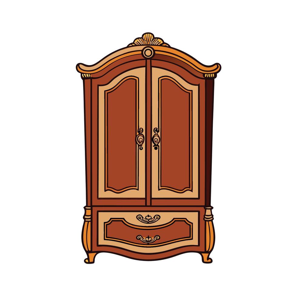 Elegant Wooden Wardrobe Furniture Illustration on White vector