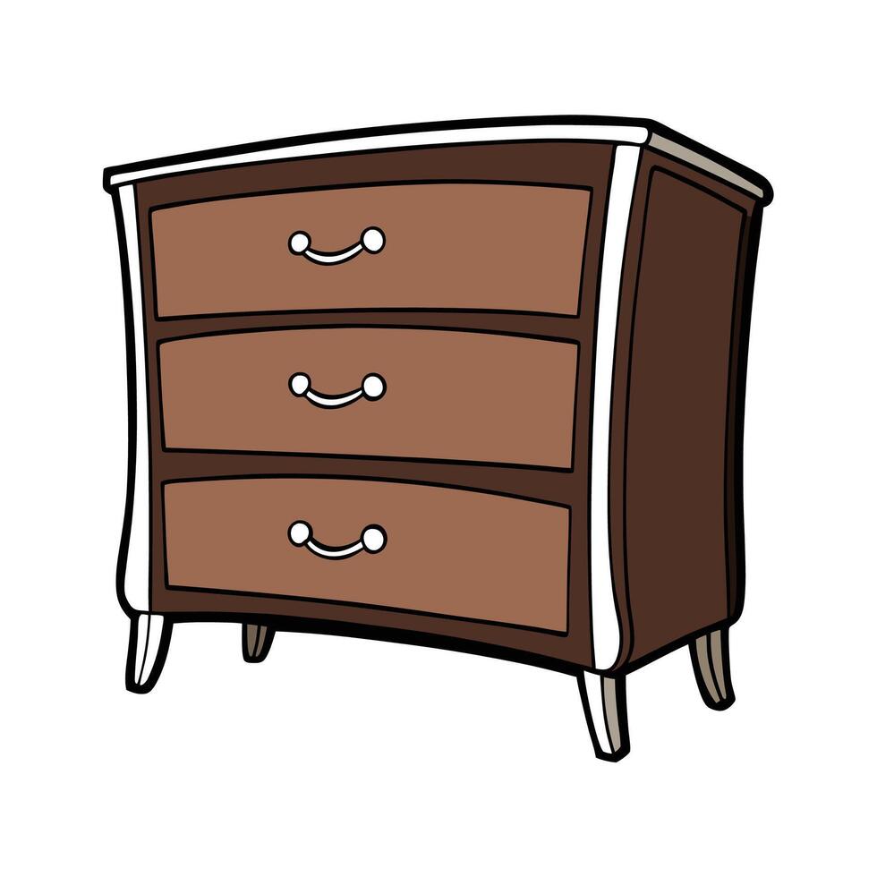 Cartoon brown dresser with three drawers illustration vector