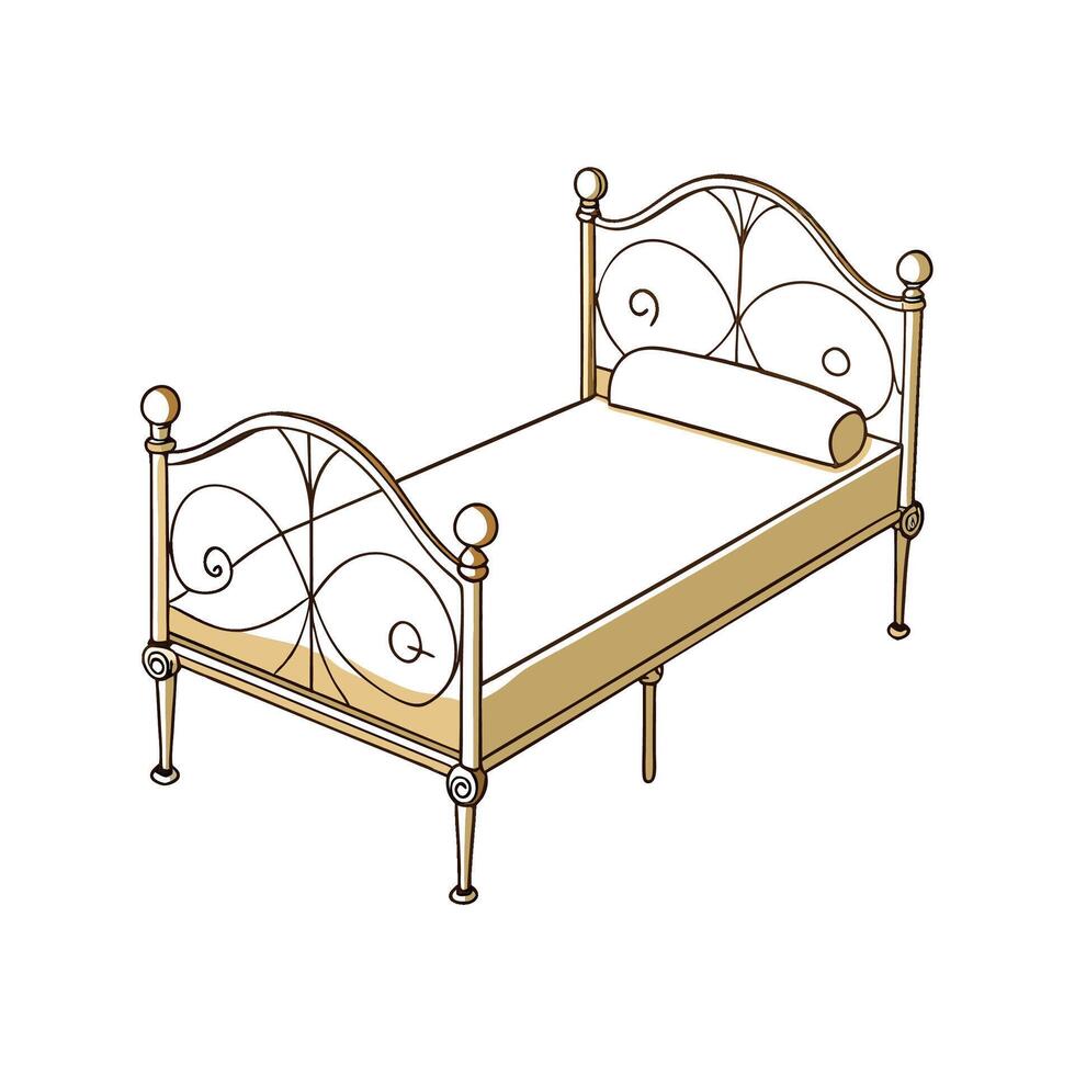 Elegant bed illustration with ornate frame and bolster vector