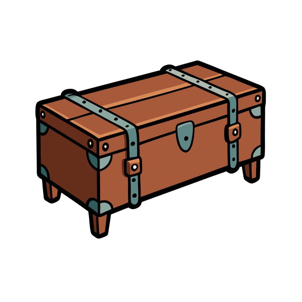 Retro Wooden Chest Illustration with Metal Straps Detail vector