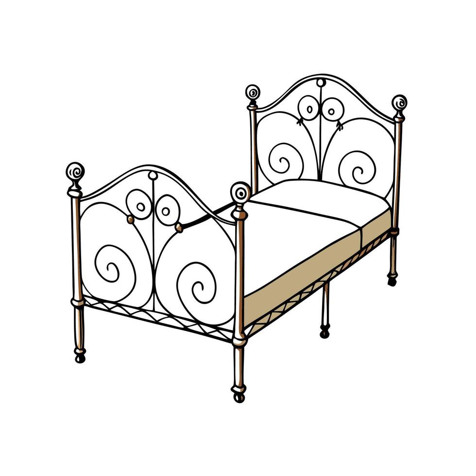 Stylized metal bed frame cartoon illustration vector